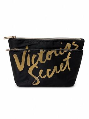 Victoria's Secret Black and Gold Double Zip Cosmetic Pouches